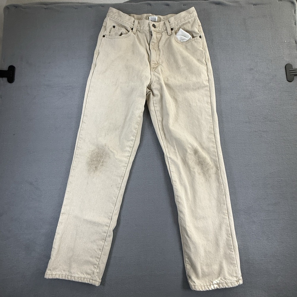L.L. Bean Pants Mens 31x30 Tan Flannel Lined Cargo Cotton‎ Outdoor Workwear **